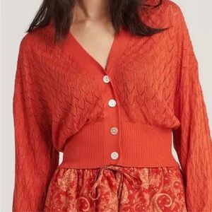 Charlie Holiday Cardigan Gisele Pointelle Terracotta Sweater Large